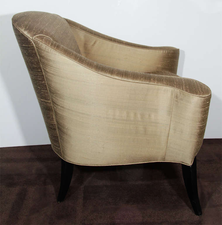 Mid-20th Century Pair of Hollywood Upholstered Club Chairs With Swept Arms